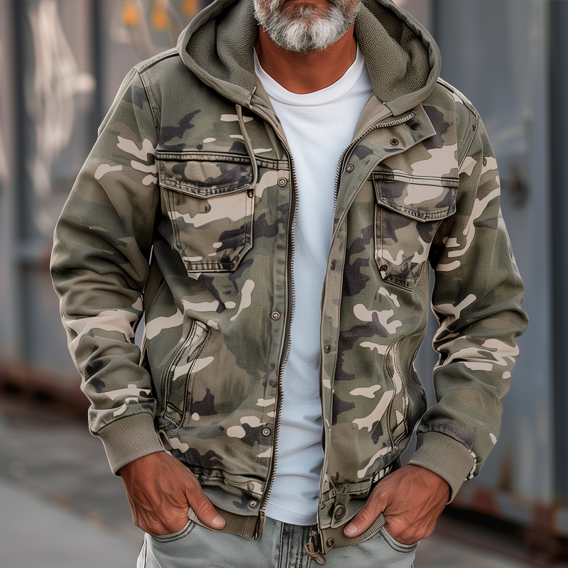Norvix™ | Cargo-Jacke Camouflage mit Kapuze und vielseitigen Taschen