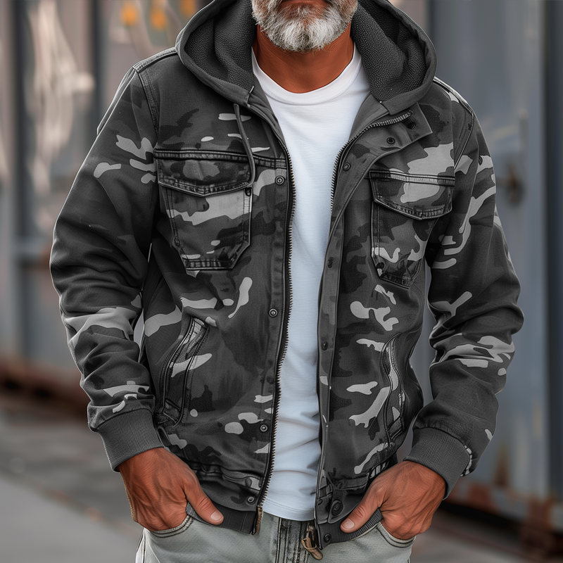 Norvix™ | Cargo-Jacke Camouflage mit Kapuze und vielseitigen Taschen