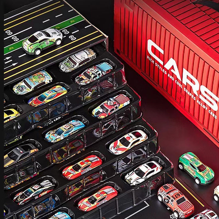 🎅 Christmas Sale -50% 🎁 48 mini race cars with integrated garage!