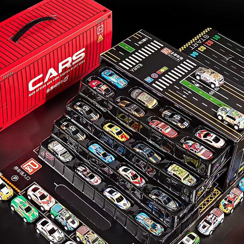 🎅 Christmas Sale -50% 🎁 48 mini race cars with integrated garage!